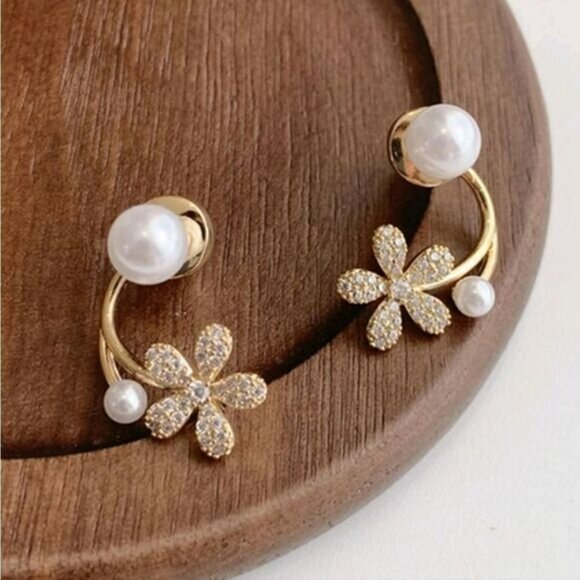 Flower and Pearl Jacket Earrings - Picture 2 of 4